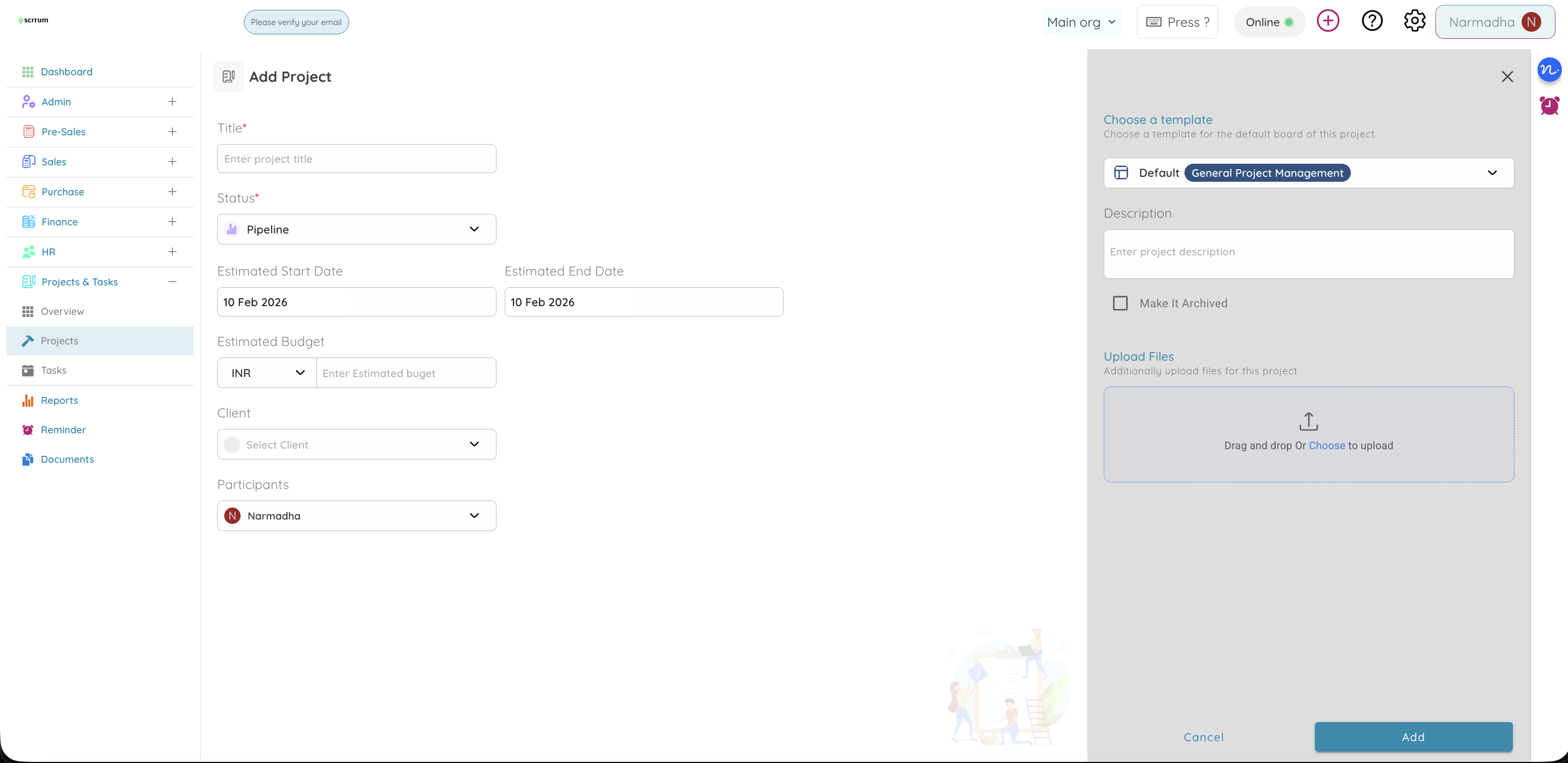 Add Project - Create projects with all details